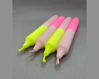 Dip dye candles / Set of 4 "Happy Neon" / Light pink-neon yellow-neon pink / Taper candles