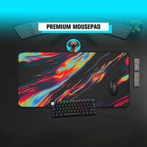 Premium Abstract Liquid Mousepad | Psychedelic Space Desk Mat | Colorful Fluid Gaming Pad | Rainbow RGB Playmat | Trippy Nebula Desk pad