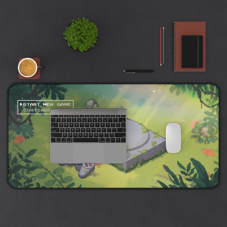 Premium Retro-Konsolen-Pixel-Art-Mauspad | Schreibtischunterlage für Gaming-Nostalgie der 90er | Gemütliches Waldmotiv | PS1 Lofi-Spielmatte | Ästhetisches grünes Mauspad Bild 5