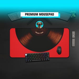 Premium Vinyl Record Mousepad | Retro Music Desk Mat | Red and Black Vintage Gaming Pad | Audiophile Playmat | Musician Office Setup