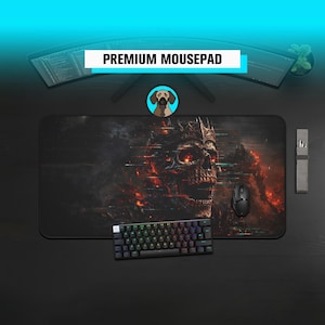 Premium Glitch Skull Mousepad | Souls Inspired Deskmat | You Died Gamer Gift | Dark Fantasy Mat | Skeleton King Glitch Aesthetic Desk pad
