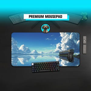 Premium Anime Train Scenery Mousepad | Spirited Sea Railway Deskmat | Ghibli Aesthetic Pad | Blue Sky Cloud Playmat | Lofi Aesthetics Desk