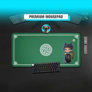 Premium Chibi Cat Mousepad | Apothecary Cat Anime Deskmat | Green Traditional Chibi Mousepad | Cute Anime Green Playmat | Manga Otaku Gift