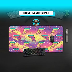Premium Retro Pizza Muismat | Bureauonderlegger met Memphis-patroon uit de jaren 90 | Kleurrijke Pop Art Gamingmat | Neon Foodie Setup | Originele Kawaii Speelmat