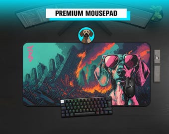Premium Cool Dachshund Mousepad | Funny Sausage Dog Desk Mat | Apocalypse Anime Art | Wiener Dog Gaming Pad | Japanese Retro XL Playmat