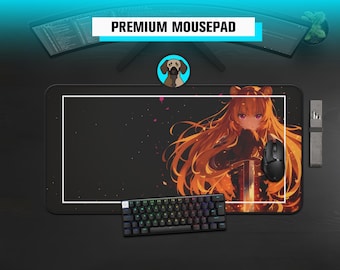 Premium Racoon Girl Mousepad | Anime Sword Warrior Desk Mat | Anime Warrior Racoon Girl Mousepad | Large Anime Aesthetics Desk Pad
