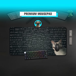 Premium Math Equations Mousepad | Blackboard Physics Desk Mat | Dark Academia Gaming Pad | Fun STEM Playmat | Geek Nerd Office Setup