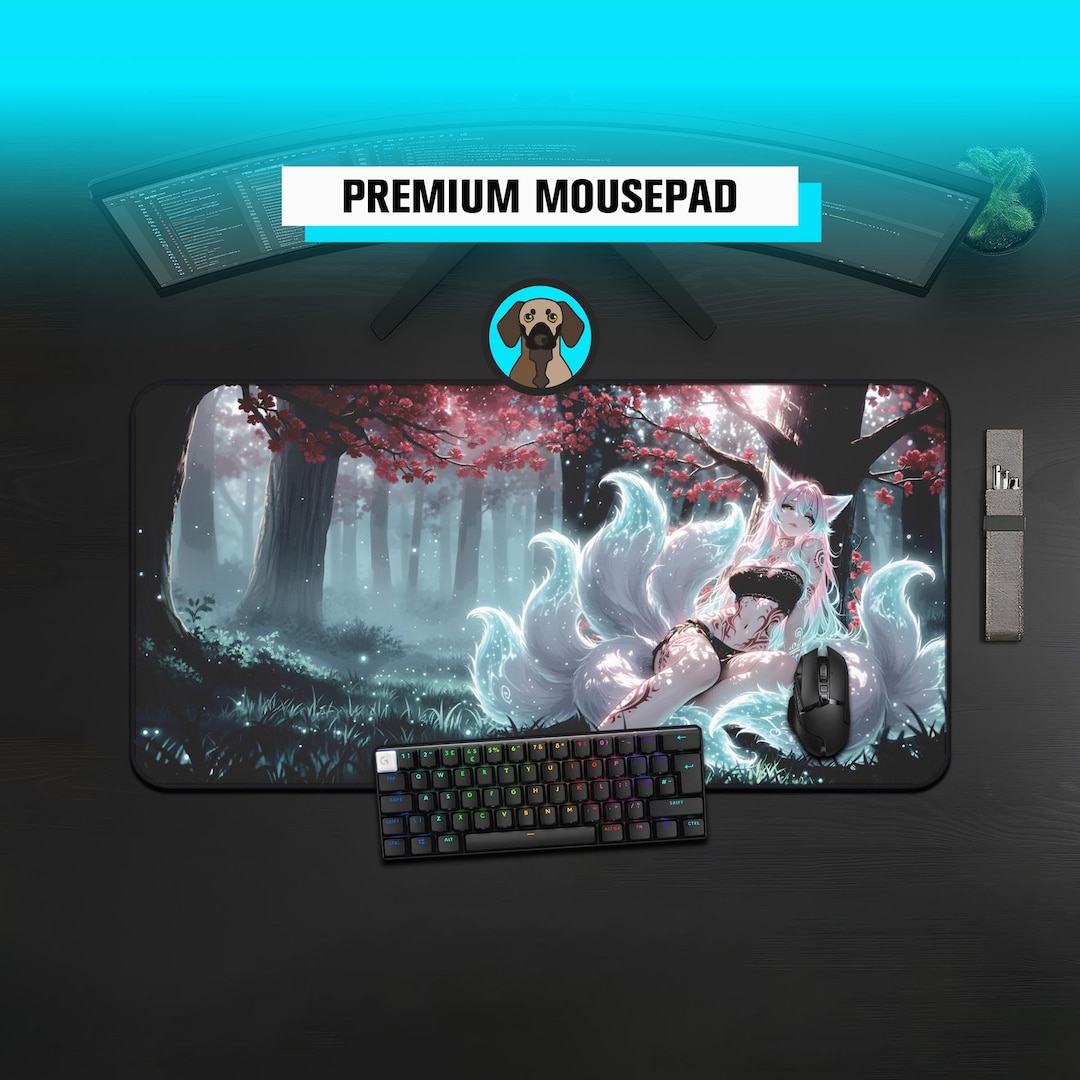 Premium Kitsune Waifu Mousepad | Nine Tailed Fox Desk Mat