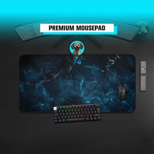 Premium Black Ice Mousepad | Dark Blue Marble Desk Mat | Cracked Texture Gaming Pad | Abstract Navy Art XL Playmat | Minimalist Office Gift