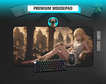 Premium Cute Goddess Mousepad | Lewd Mythology Anime Desk Mat | Gold Fantasy Waifu Gaming Pad | Ancient Ruins Playmat | Ecchi Setup