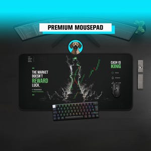 Premium Day Trader-musmatta | Skrivbordsmatta för kryptoaktiemarknad, motivationsmatta för kontanter är kung, spelmatta för schackstrategi, kontorssetup för finans