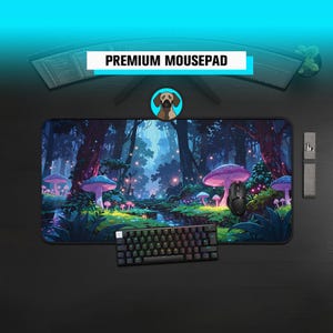 Premium Magic Mushroom Mousepad | Enchanted Forest Desk Mat | Glowing Fantasy Fungi Desk Pad | Fairycore Aesthetic Mat | Fungi Playmat