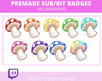 Gotowe odznaki Sub Bit Mushrooms do natychmiastowego pobrania na Twitch