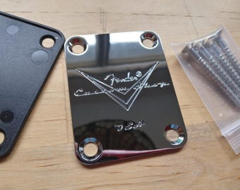 Engraved Chrome Silver Guitar Neck Plate: Custom Shop Restoration