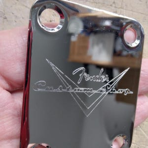 Engraved Electric Guitar neckplate, Metal Chrome Silver, Custom Shop guitar neckplate, Restoration guitar neckplate, guitar neck plate.