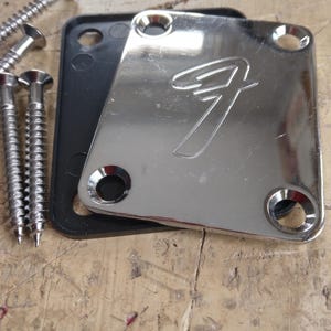 Engraved Electric Guitar neckplate, Metal Chrome Silver, Custom Shop guitar neckplate, Restoration guitar neckplate, guitar neck plate.