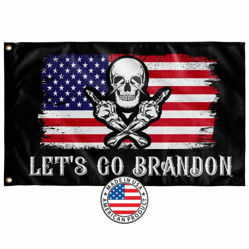 Lets Go Brandon Flag With Skull Middle Finger Text Changed Etsy