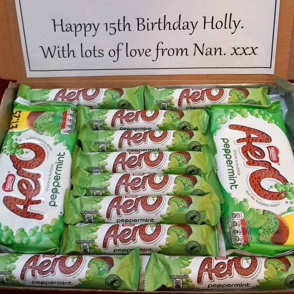 Personalised Mint Aero Chocolate Hamper Box. Birthday Gift Christmas Present Confectionary Selection Treat. Multiple Bar Surprise Party Box.