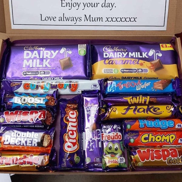 Personalised Cadbury Chocolate Bar Sweet Gift Box Hamper Selection Confectionary Birthday Valentine Day Bouquet Treat Present Surprise Party