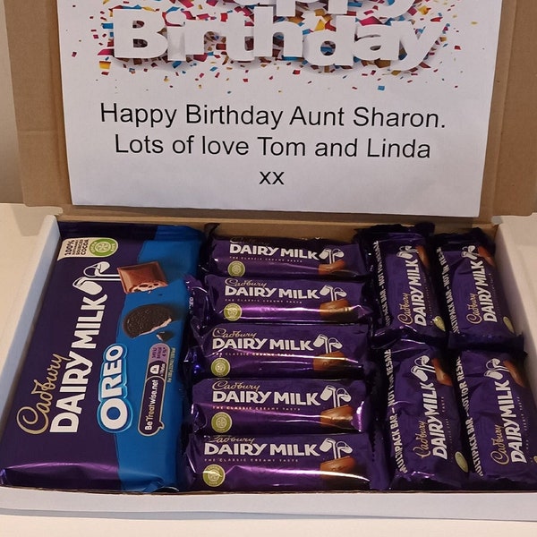 Personalised Oreo Chocolate Hamper Box. Birthday Gift Christmas Present Confectionary Selection Treat. Multiple Bar Surprise Party Box.