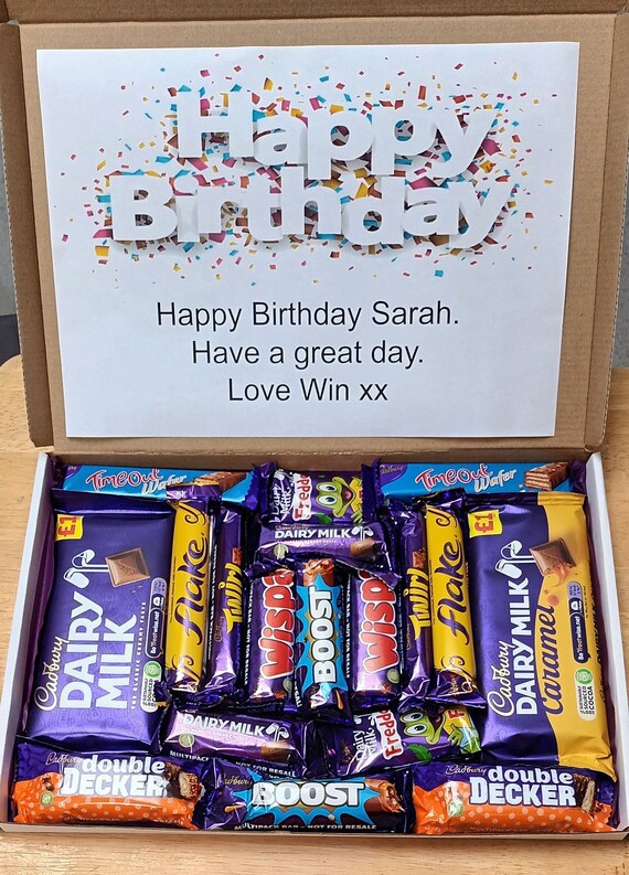 Personalised Cadbury Chocolate Bar Sweet Gift Box Hamper Selection Confectionary Birthday Mothers Day Bouquet Treat Present Surprise Party
