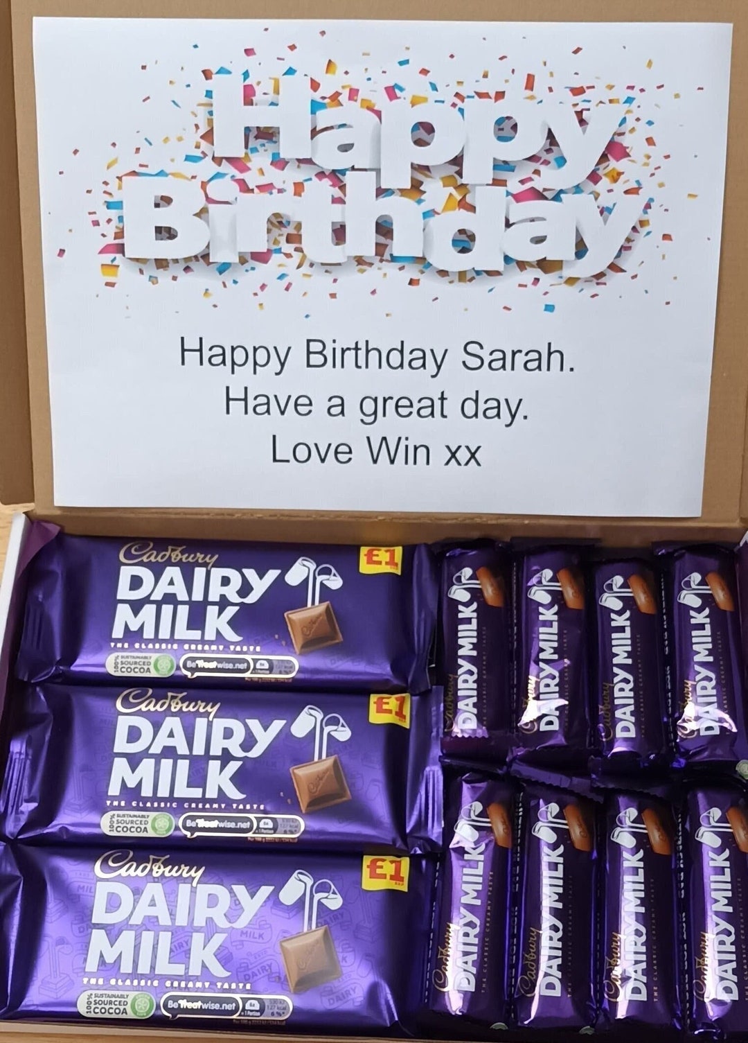 Personalised Dairy Milk Chocolate Hamper Box. Birthday Gift Christmas