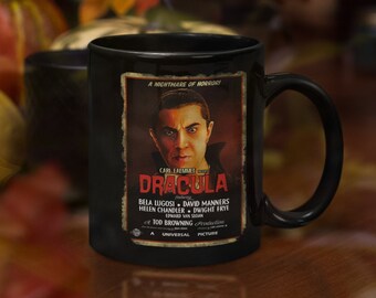 Dracula Retro Distressed Edge Movie Poster Mug, Dracula Mug, Dracula Coffee Mug, Dracula Gift, Universal Movie Monster, Dracula Lover