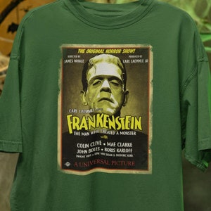 Retro Frankenstein T-Shirt – Distressed Movie Poster Graphic Tee, Classic Horror Shirt, Perfect Gift for Monster Fans