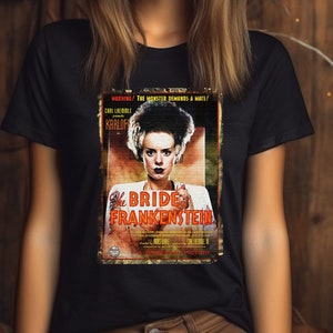 The Bride of Frankenstein Retro Distressed Edge Movie Poster T Shirt, Bride of Frankenstein TShirt, Classic Movie Monster, Universal Monster