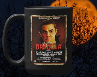 Dracula Retro Distressed Edge Movie Poster Mug, Dracula Mug, Dracula Coffee Mug, Dracula Gift, Universal Movie Monster, Dracula Lover