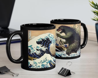 Godzilla, The Great Wave off Kanagawa, King Of The Monsters, Godzilla Kanagawa Art Gojira, Funny Graphic 11oz Coffee Mug