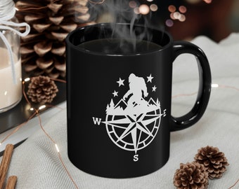 Bigfoot Sasquatch Mug - Compass Coffee Mug - Bigfoot Mug - Sasquatch Mug - Sasquatch - Bigfoot Gifts - Ceramic 11oz Black Mug