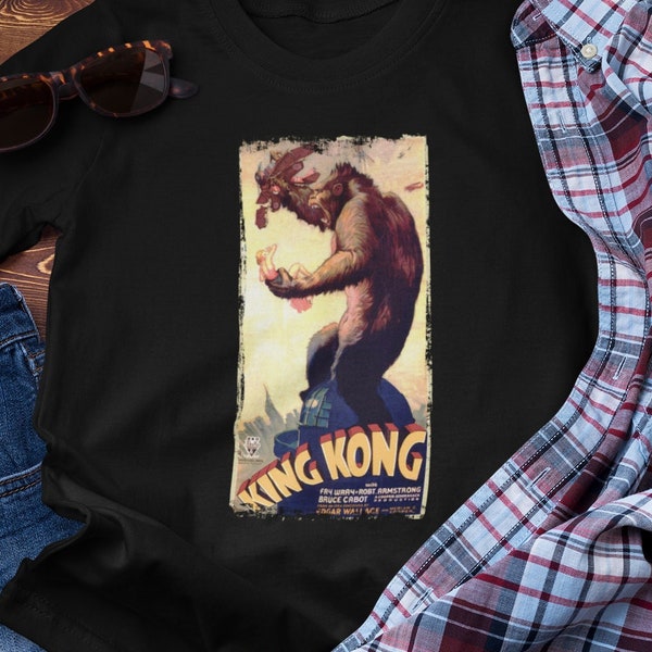 King Kong Retro Distressed Edge1933 Movie Poster T Shirt, King Of The Jungle, King Kong Shirt, King Kong Graphic T Shirt. Unisex T-Shirt