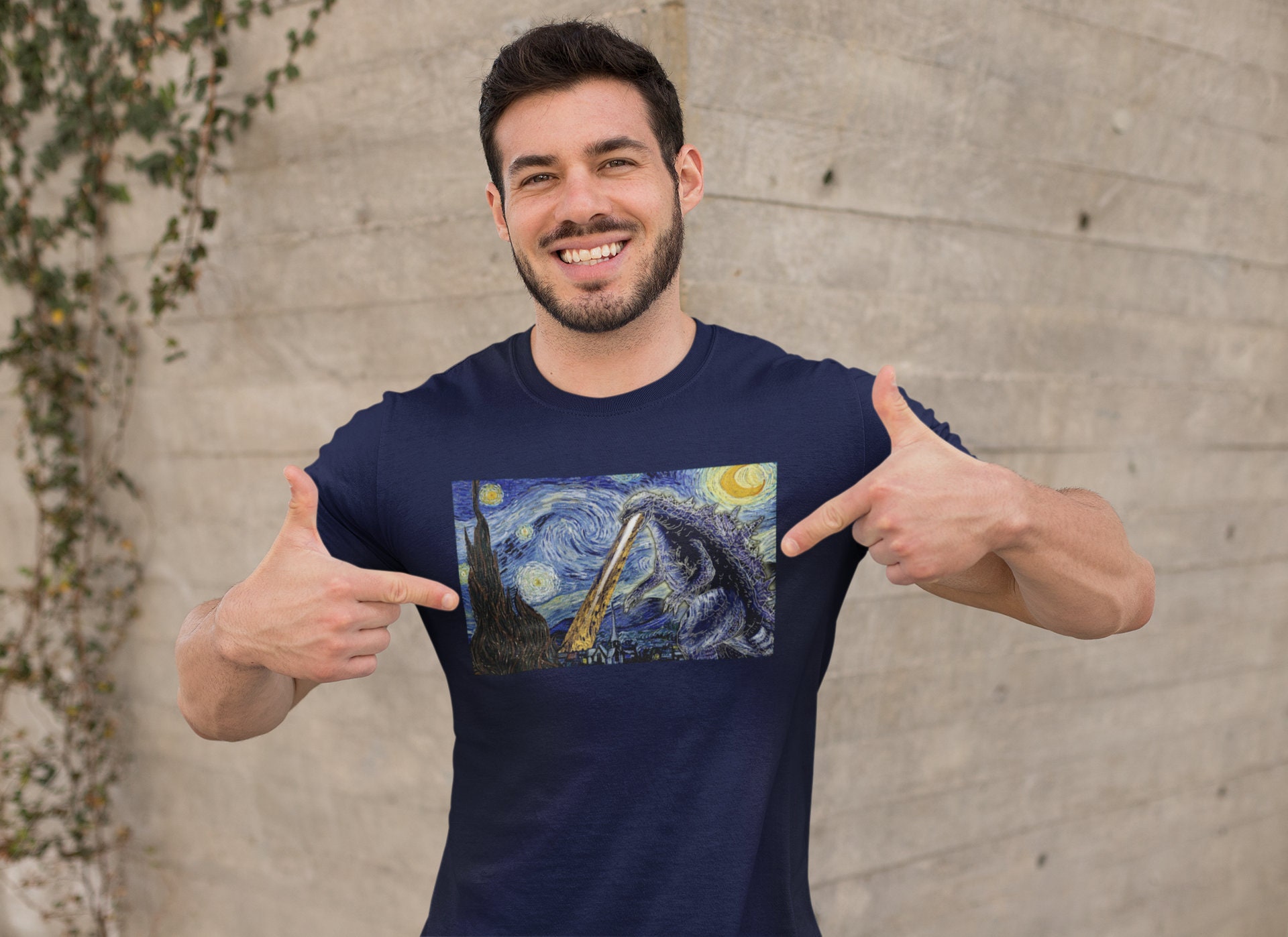 Godzilla-starry Night T-shirt – Funny King of the Monsters Graphic