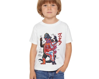 Retro Godzilla Anatomy T-Shirt, Funny King of the Monsters Graphic Tee, T-Shirt for Godzilla Fans, Toddler T-shirt