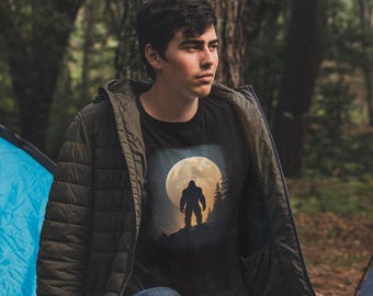 Bigfoot, Sasquatch Silhouette in a Full Moon Graphic Unisex Softstyle T-Shirt