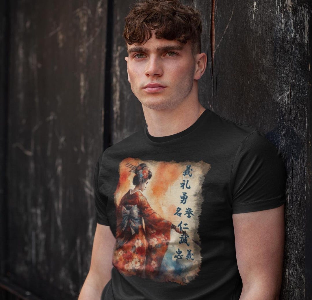 Geisha Japanese Dragon Print Men's Short Sleeve Shirt