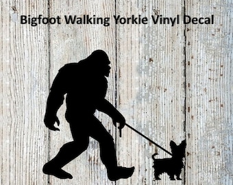 Bigfoot/Sasquatch Walking Yorkshire Terrier Vinyl Decal