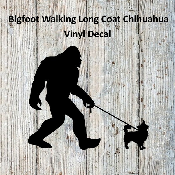 Bigfoot/Sasquatch Walking Long Coat Chihuahua Vinyl Decal