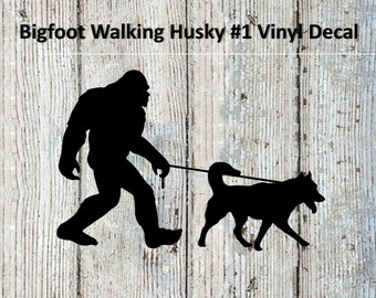Bigfoot/Sasquatch Walking Siberian Husky #1 Vinyl Decal