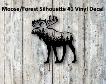 Moose Silhouette "Moose/Forest/Night Sky" #1 Vinyl Decal