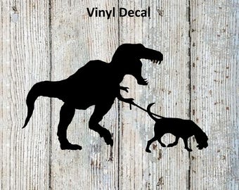 T-Rex Walking His Bloodhound Vinyl Decal