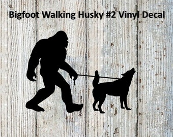 Bigfoot/Sasquatch Walking Siberian Husky #2 Vinyl Decal