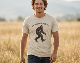 Sasquatch Bigfoot Religious Graphic T Shirt, Praise the Lord Cryptid Tee