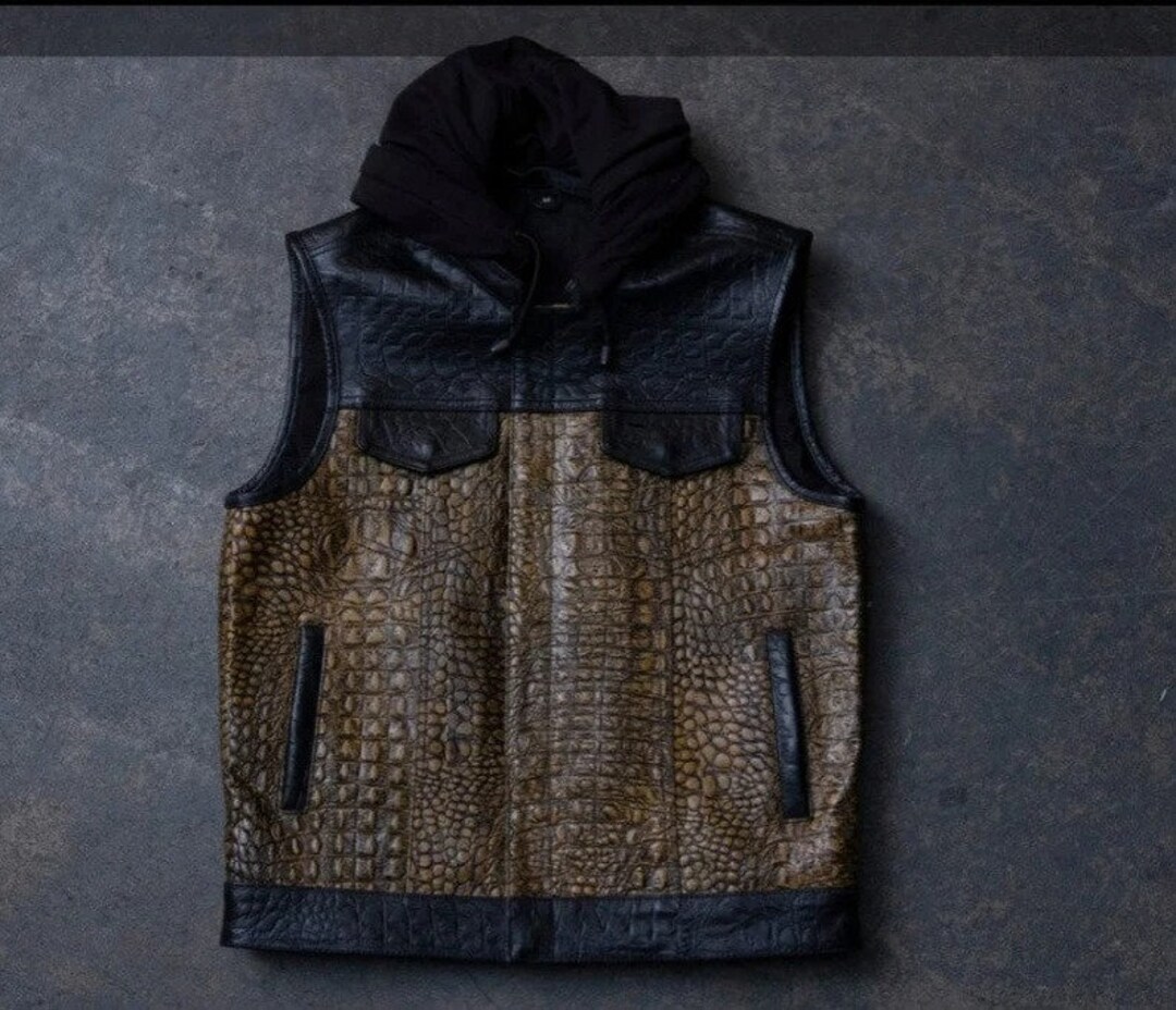 Leather Vest Distress Leather Vest Denim Vest Leather Men Vest Etsy