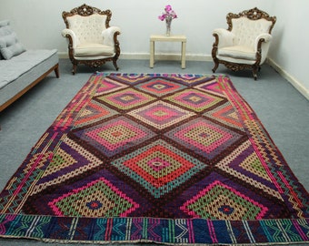 Großer türkischer Kelim Teppich, Wollteppich, südwestliches orientalisches Dekor (200 x 300 cm)