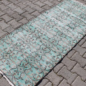 Green Turkish Runner, 2.6 x 6.5 ft Rug, Vintage Oushak Runner, Kitchen Rug, Boho Floor Rug, Turkish Rug, Anatolian Rug, Eclectic Home Rug