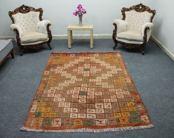Orange Exclusive Rug House Warming Home Décor Area Rug Carpets Wool Jute Rug Bohemian Rug Kilim Rug Dari
