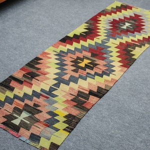 Muted Boho Runner, 2.7 x 8.0 ft Rug, Wool Kilim Runner, Tribal Rug, Handmade Rug, Turkish Kilim Rug, Vintage Oushak Runner, Hallway Runner