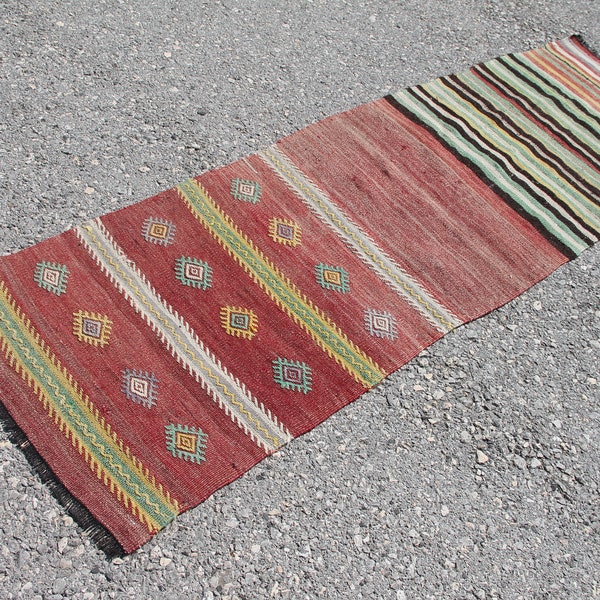 Vintage Tribal Runner, 2.1 x 5.5 ft Rug, Wool Rug, Turkish Kilim Runner, Oushak Rug Runner, Southwestern Rug, Hallway Runner, Kitchen Rug